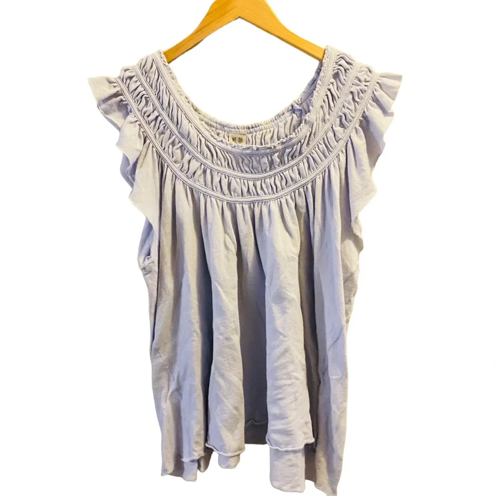 Free People We The Free Light Whimsy Blue Coconut Gathered Tee -med